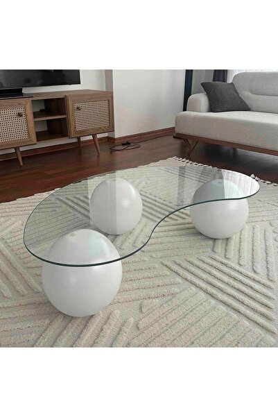 Kreazen Top Ayaklı Camlı Orta Sehpa