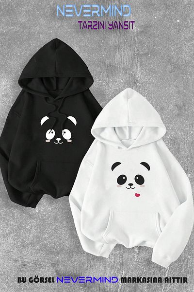 NEVERMIND Lover Couple Combination Panda Printed Hooded Sweatshirt Set of 2