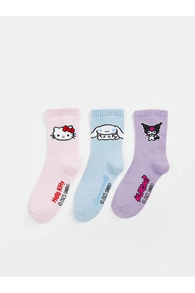 LC Waikiki LCW Детски розови чорапи с шарка Hello Kitty за момичета, комплект от 3 броя