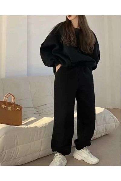 LAND MODA Σετ χειμερινής γυναικείας φόρμας με στρογγυλή λαιμόκοψη Full Oversize Loose Street Style