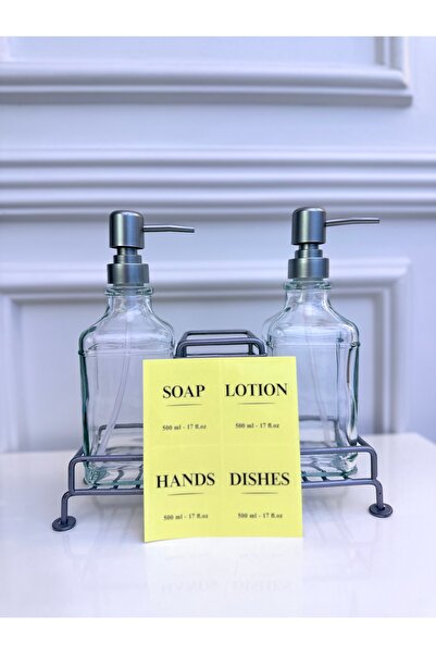 Lumiera GÜMÜŞ 2'Lİ STANDLI SIVI BULAŞIK VE EL SABUNLUK | 4 ADET ETİKET HEDİYELİ