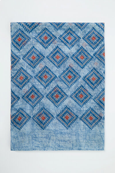 GİZİA Geometrik Desenli Mavi Şal