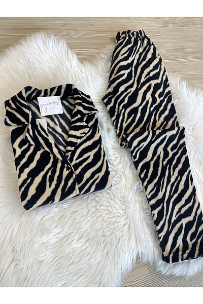 Pijamacs Set pijamale din lână cu nasturi în față cu model zebră