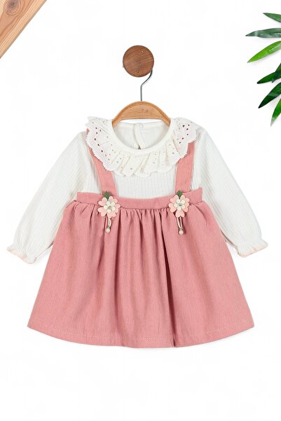 Egelite Kız Bebek Fitilli Dokulu Mevsimlik Dantel Detaylı Doğum Günü Elbisesi