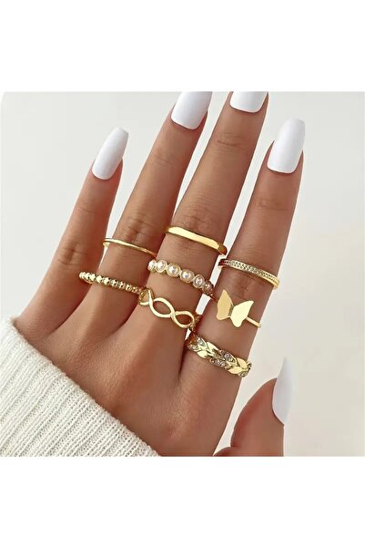 Le Manolia Accessories çoklu yüzük seti ayarlanabilir eklem yüzükleri kombin ...