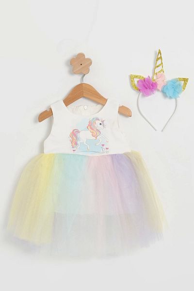 LOGO AKSESUAR Rochie tutu pentru fetiță cu unicorn - cu coroană de unicorn