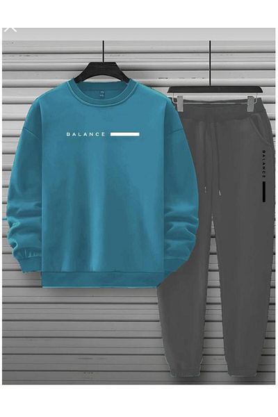 NO 601 Lemon Cuff Printed Men's Oversize Sweatshirt and Sweatpants Set - Nardogrey