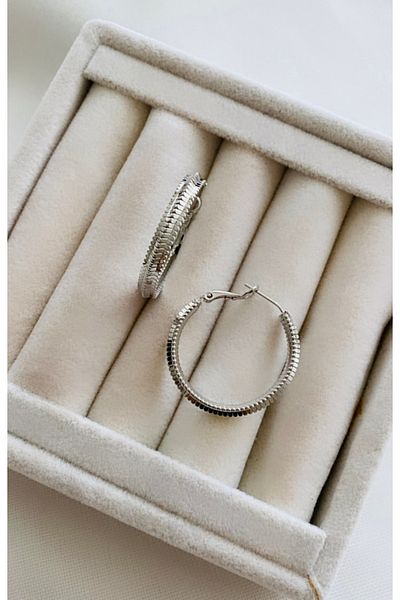 VNS Accessories Steel Fish Tread Model Hoop Earrings (3 cm)