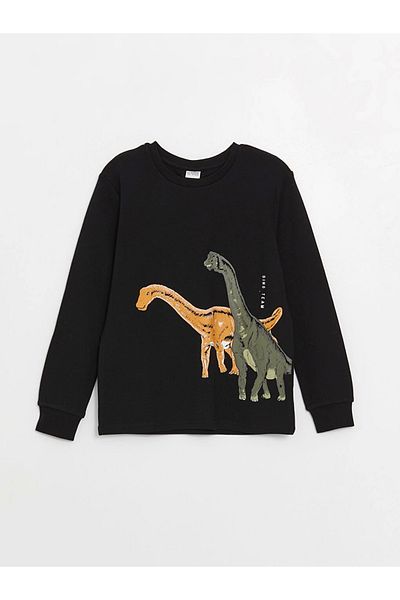 LC Waikiki Tricou cu mânecă lungă cu imprimeu negru pentru copii LCW pentru băiat