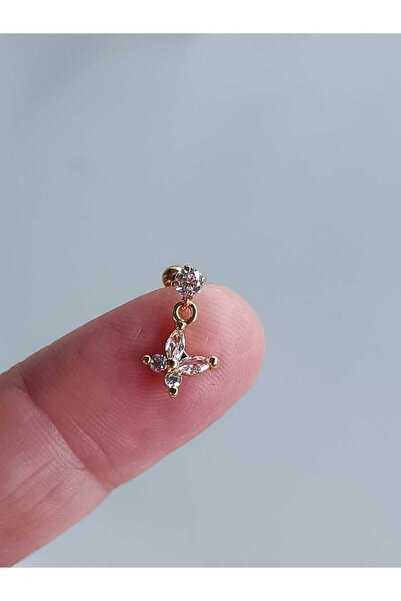 DCPİERCİNG Cerrahi Çelik Sallantılı Altın Kuzey Yıldızı Zirkon Tragus Helix Conch Piercing