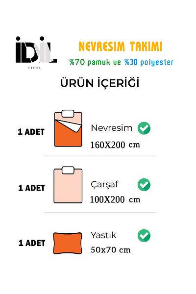 İDİLSTORE Set de lenjerie de pat de o persoană din bumbac natural moale și durabil de lux + cearșaf de pat cu elastic + husă de pernă