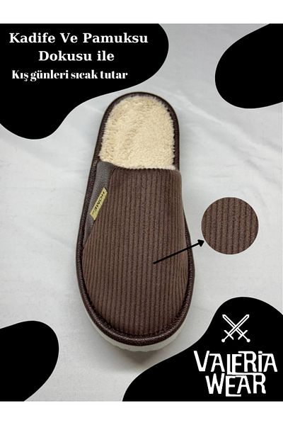 Vwear Unisex Wool Corduroy Slippers - Semi-Leather and Non-Slip Sole