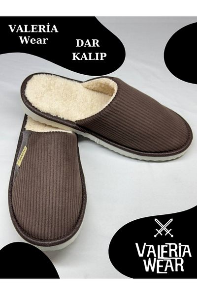 Vwear Unisex Wool Corduroy Slippers - Semi-Leather and Non-Slip Sole