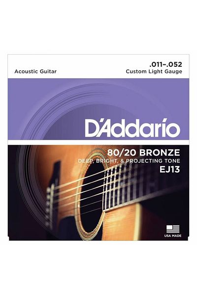 Daddario Ej13 Acoustic Guitar String Set, 80/20 Bronze Custom Light g