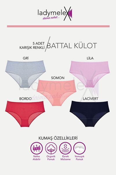 LadyMelex Chiloți Bato de damă, mărime mare, gri, roșu, bleumarin, ecru, nurcă, pachet de 5