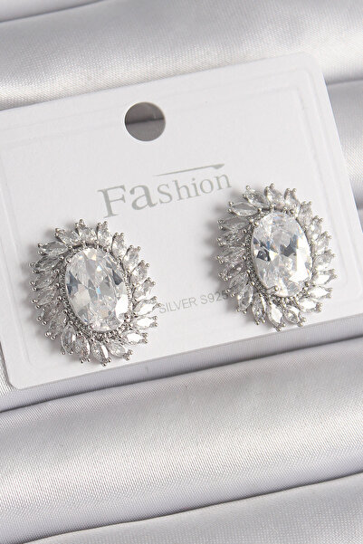 Exporanto Brass Silver Color Zircon Stone Women's Earrings