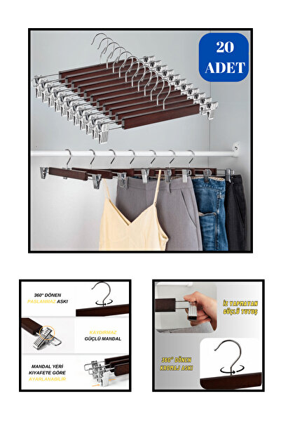 Manken İstanbul Делюкс 20 штук чорно-білих дерев'яних вішалок для брюк і суко...