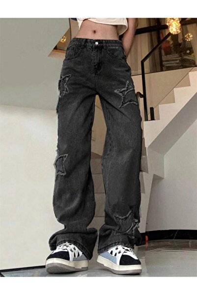 Gofeel Harajuku Siyah Astral Detail Bol Paça Baggy Streetwear Pantolon