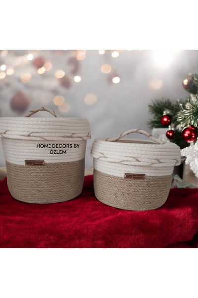 2-Piece Basket Set with Lid Wicker Basket Gift Basket20x14cm-21x19cm