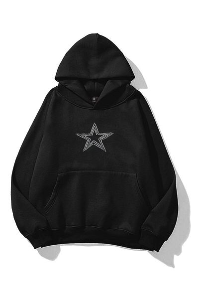 Trendiz Черен унисекс суитшърт с щампован камък Star Stroke