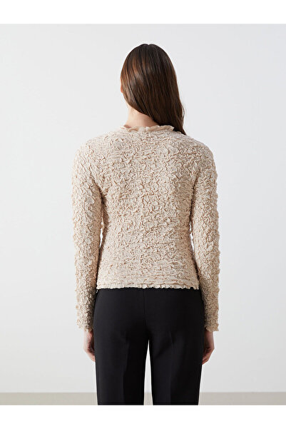 LC Waikiki Beige Mock Neck Textured Women's Knitwear Sweater