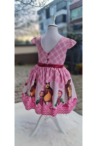 Sare Çocuk Giyim Masha Printed Kids Birthday Evening Dress
