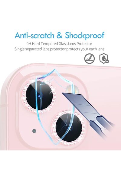 Powerfox iPhone 13/13 Mini Uyumlu Swarowski Taşlı Tempered Glass Kamera Lens Koruyucu(2'li Set) Gümüş