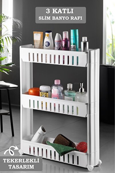 MYBOX Fiore 3 Katlı Tekerlekli Banyo Düzenleyici Raf Ünitesi – Çok Amaçlı Dik...