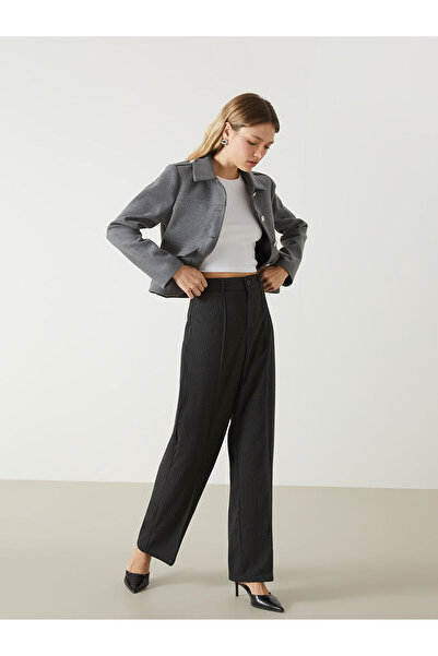 LC Waikiki Γυναικείο παντελόνι Anthracite Dar Fit ριγέ