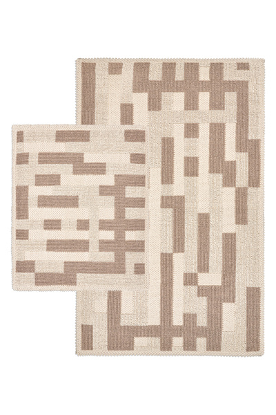 Bluenity Maze Doğal Pamuklu 2'li Banyo Kilim Seti 60x100 50x60 Cm Bej