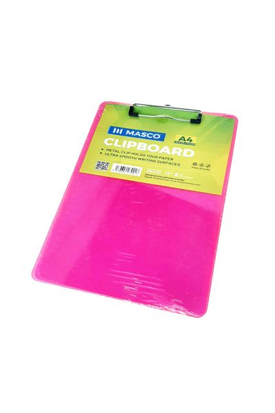 MASCO A4 Size Premium Transparent Clip Board with Metal Clip Assorted, Pink