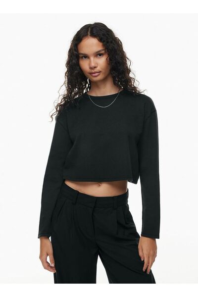 ÖZ PAMUK Öz pamuk Bisiklet Yaka Oversize Crop Sweatshirt