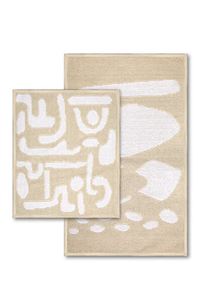 Bluenity Cool Shape Doğal Pamuklu 2'li Banyo Paspas Seti 60x100+50x60 Cm - Beyaz