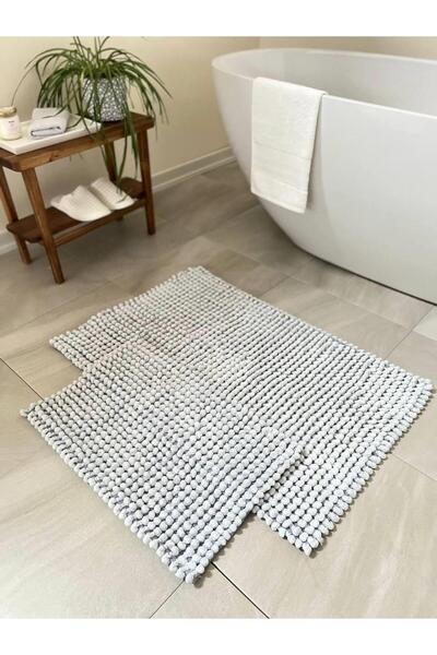 Bluenity طقم مفارش حمام من القطن الطبيعي مكون من قطعتين مقاس 60 × 90 + 40 × 60 سم - رمادي