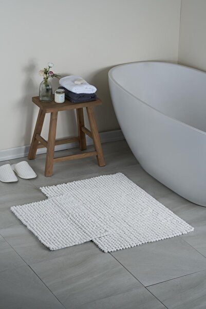 Bluenity طقم مفارش حمام من القطن الطبيعي مكون من قطعتين مقاس 60 × 90 + 40 × 60 سم - أبيض