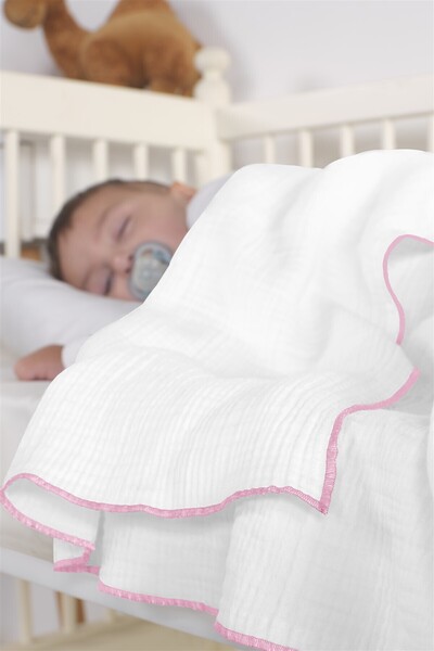 Evim Organic Cotton 4 Layer Baby Blanket 120X120 cm White Pink
