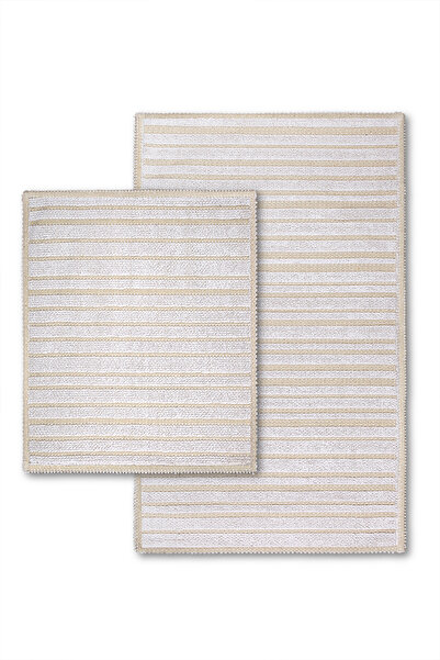 Bluenity Apollo Natural Cotton 2-Piece Bath Mat Set 60X100+50X60 cm - White