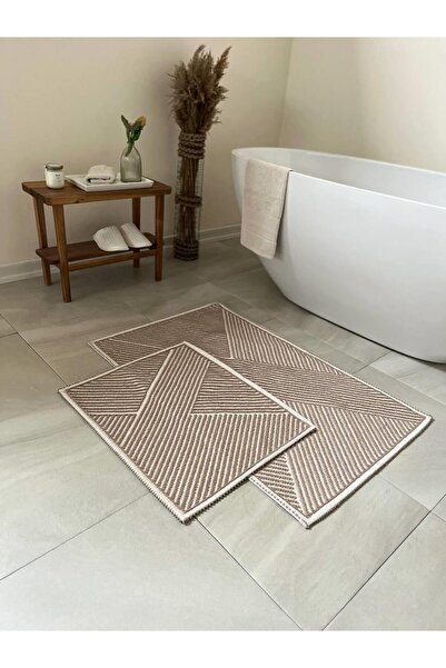 Bluenity Moana Natural Cotton 2-Piece Bath Mat Set 60x100+50X60 Cm - Beige