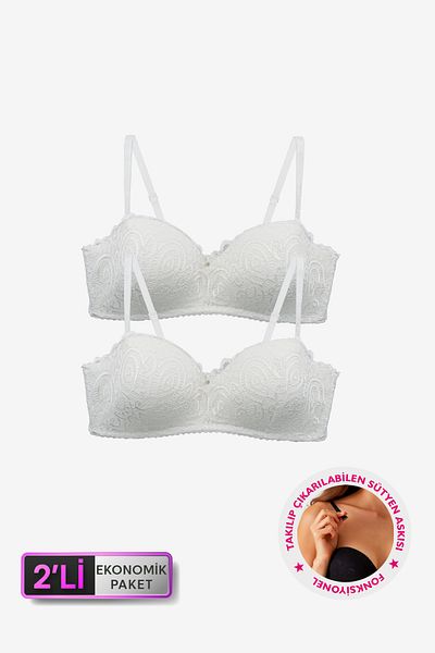 Pierre Cardin Economic Pack of 2 Ecru 6800 Ales Whole Cup Unpadded Lace Strapless Bra Set