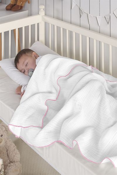 Evim Organic Cotton 4 Layer Baby Blanket 120X120 cm White Pink