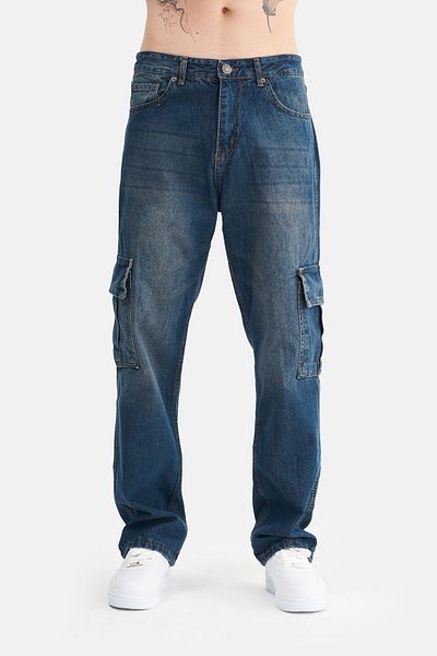 Mesfeno Men's Baggy Loose Cut Denim Trousers with Cargo Pockets