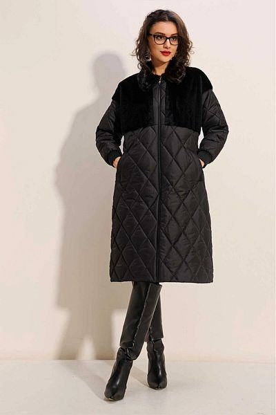 hazelin Black Plush Oversize Quilted Coat - Hzl25W-Bd 151851