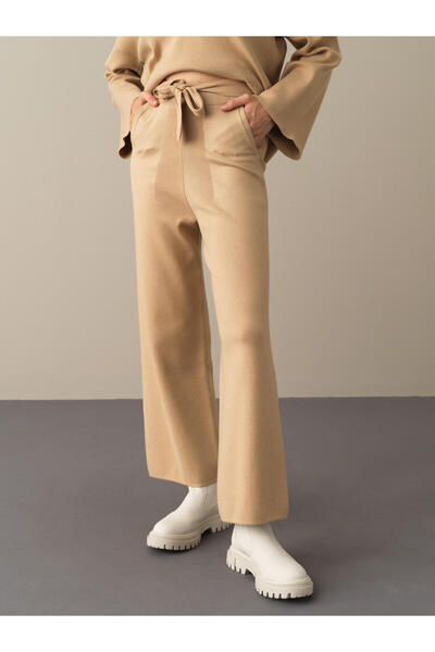 Xint Kadın Bej Esnek Dokulu Regular Fit Triko Pantolon