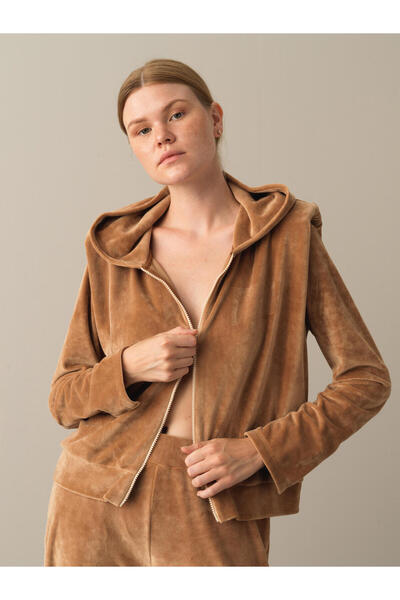 Xint Kadın Camel Esnek Dokulu Regular Fit Soft Kadife Sweatmont
