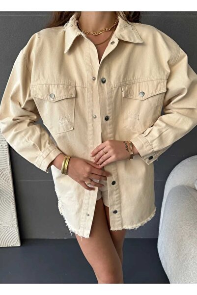 ALDAGİY YIRTIK DETAY OVERSİZE GÖMLEK&CEKET