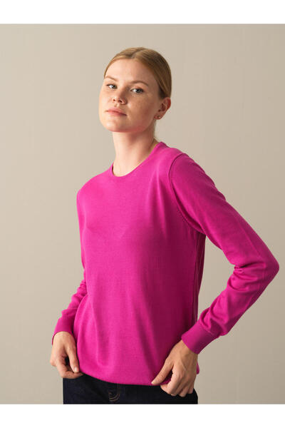 Xint Kadın Fuşya Pamuk Dokulu Regular Fit Kazak