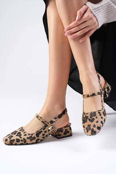 Mio Gusto Leopard Print Open Back Women's Low Heeled Shoes