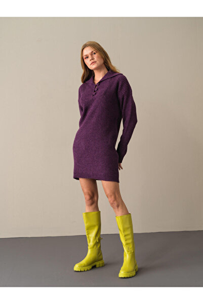 Xint Female Mor Regular Fit Triko Mini Elbise