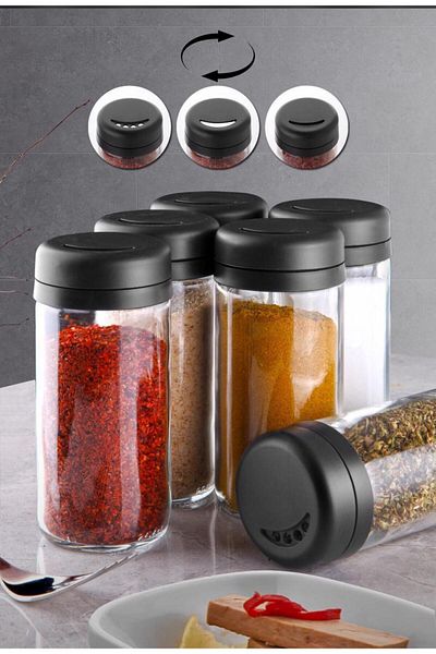 Bayev Spice Set of 6 - Glass Spice Rack, Salt Shaker Pepper Shaker, Swivel Lid - 250Cc Tabletop 6 Pieces Spice Rack