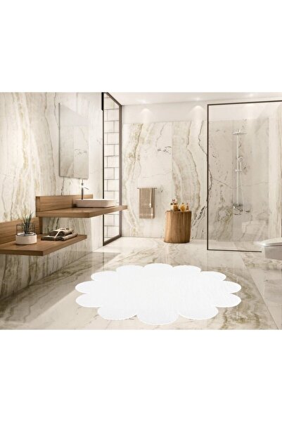 SERİA HALI Seria Halı Beyaz Papatya Şekilli Peluş Post Halı Yıkanabilir Kayma...